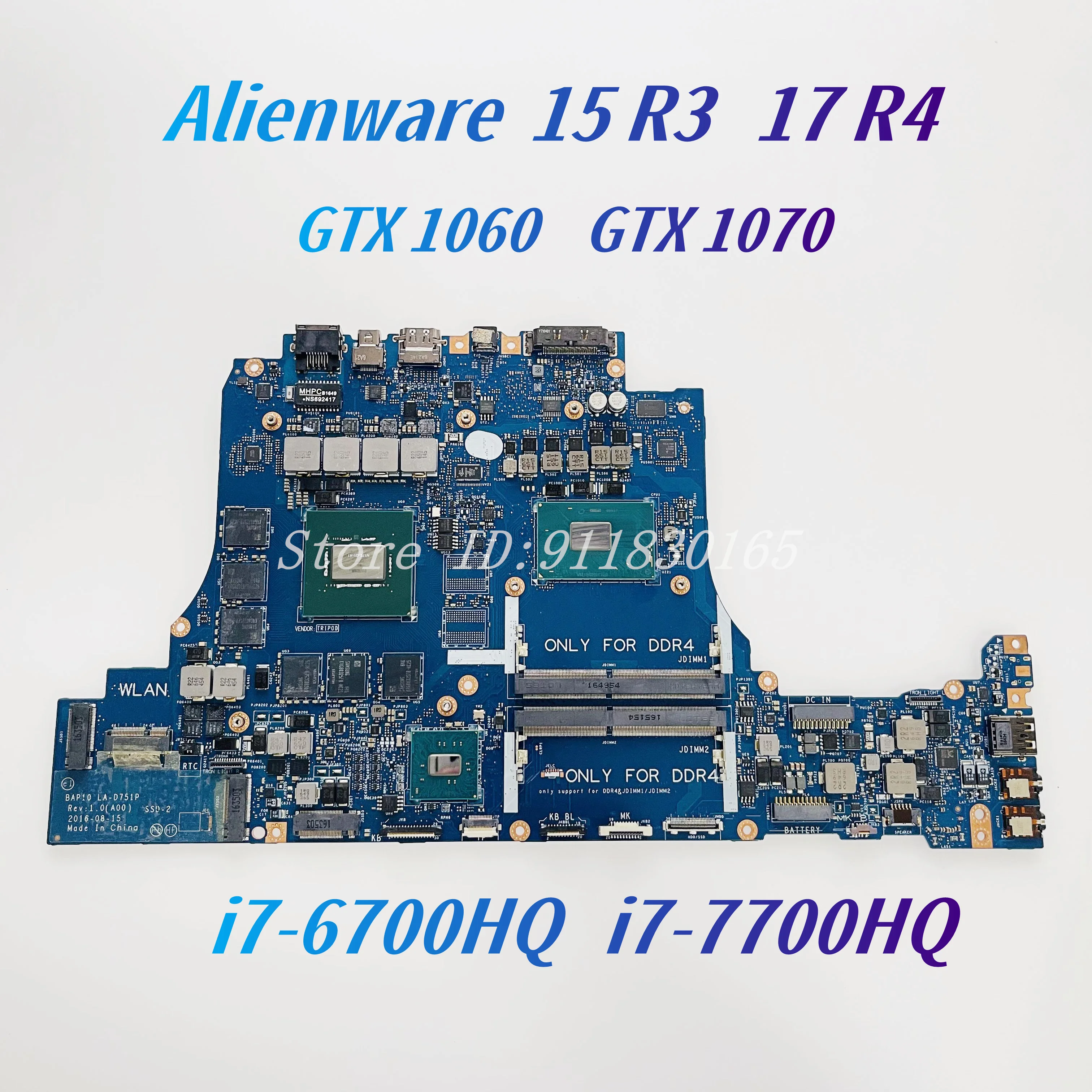 For DELL Alienware 15 R3 17 R4 Laptop Motherboard BAP10 LA-D751P CN-0RNF7V CN-0NXK67 With i7-7700HQ CPU GTX1060/1050/GTX1070 GPU