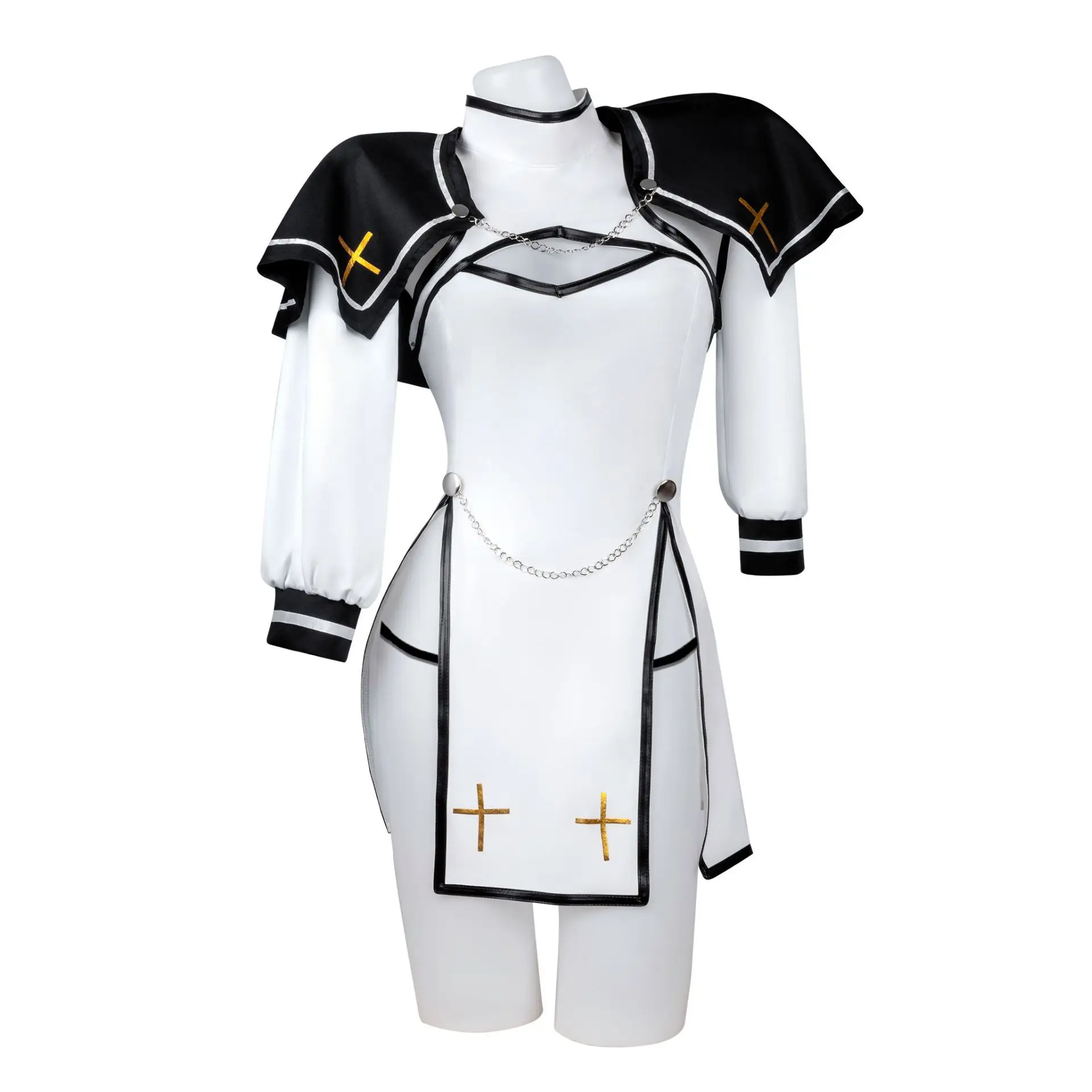 Game Baptismal Priest Cosplay Costume Nun Uniform Stretch Detachable Character Dress Sexy Female Bodycon Halloween Party Suit