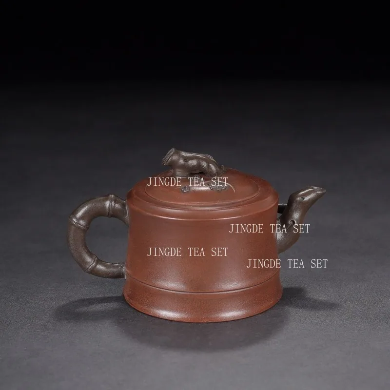 400ml Chinese Yixing Zisha Clay Teapot Mud Painting Cylindrical Kung Fu Tea Pot with Pine Tree and Bamboo Design Drinkware