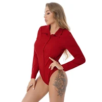 Womens Bodysuit Shirt One-Piece Turn-down Collar Business Office Body Tops Long Sleeve Button Down Easy Care Body Blouse Shirt 4