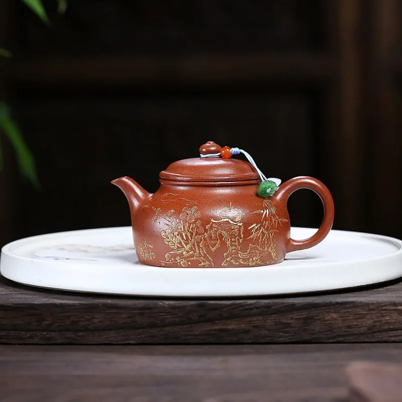 130ml Chinese Yixing Purple Clay Teapot Household Handmade Tea Pot Flower Pattern Kettle Tradition Raw Ore Zisha Tea Set Teaware