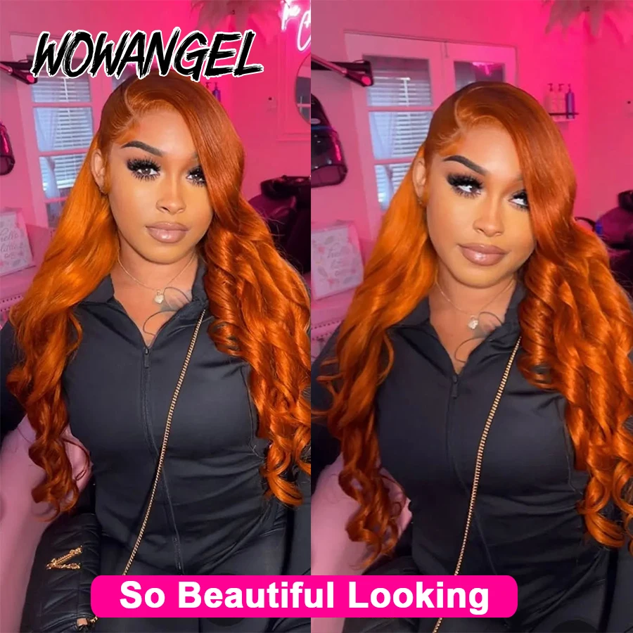 Ingwer-Orange Lace Front Echthaarperücke Body Wave 13x6 HD Lace Frontal Perücke Remy Vorgeschnittene Kleberlose Perücken Echthaar Fertig zum Tragen – Detail 5