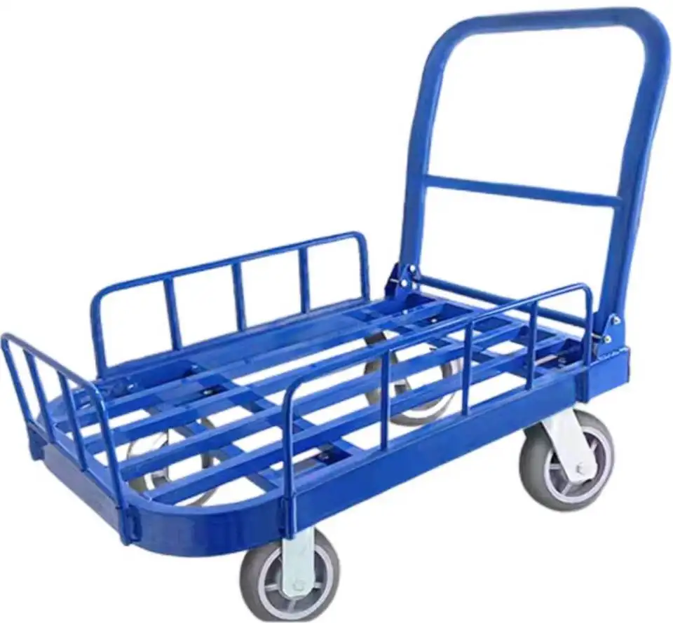 Foldable Heavy-duty Square Tube Silent Platform Cart High Load Thickened Steel Pipe 4-Wheel Shopping Hand Truck