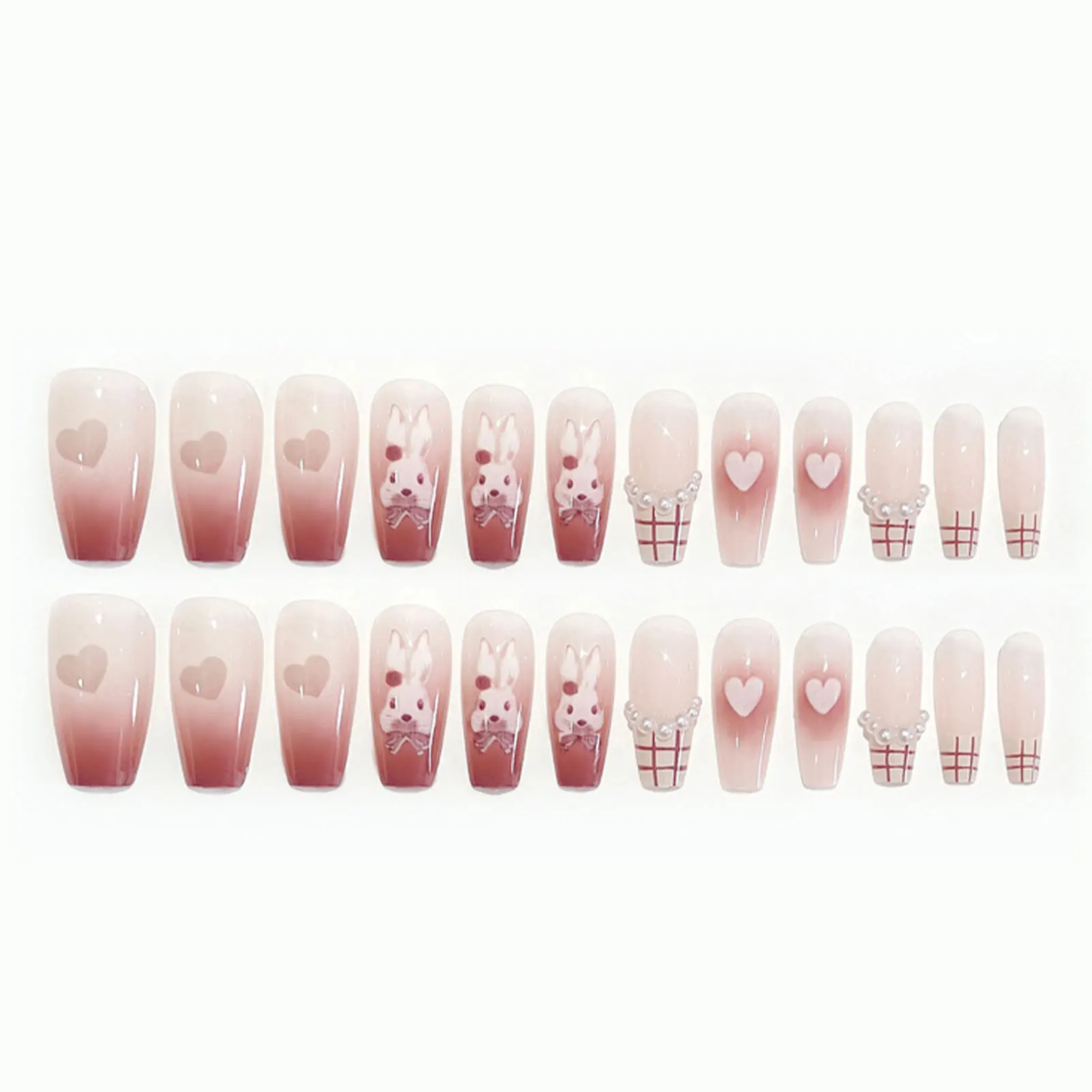 Long Square Rabbit Fake Nails Excellent Workmanship Easy to Apply for Hand Decoration Nail Art