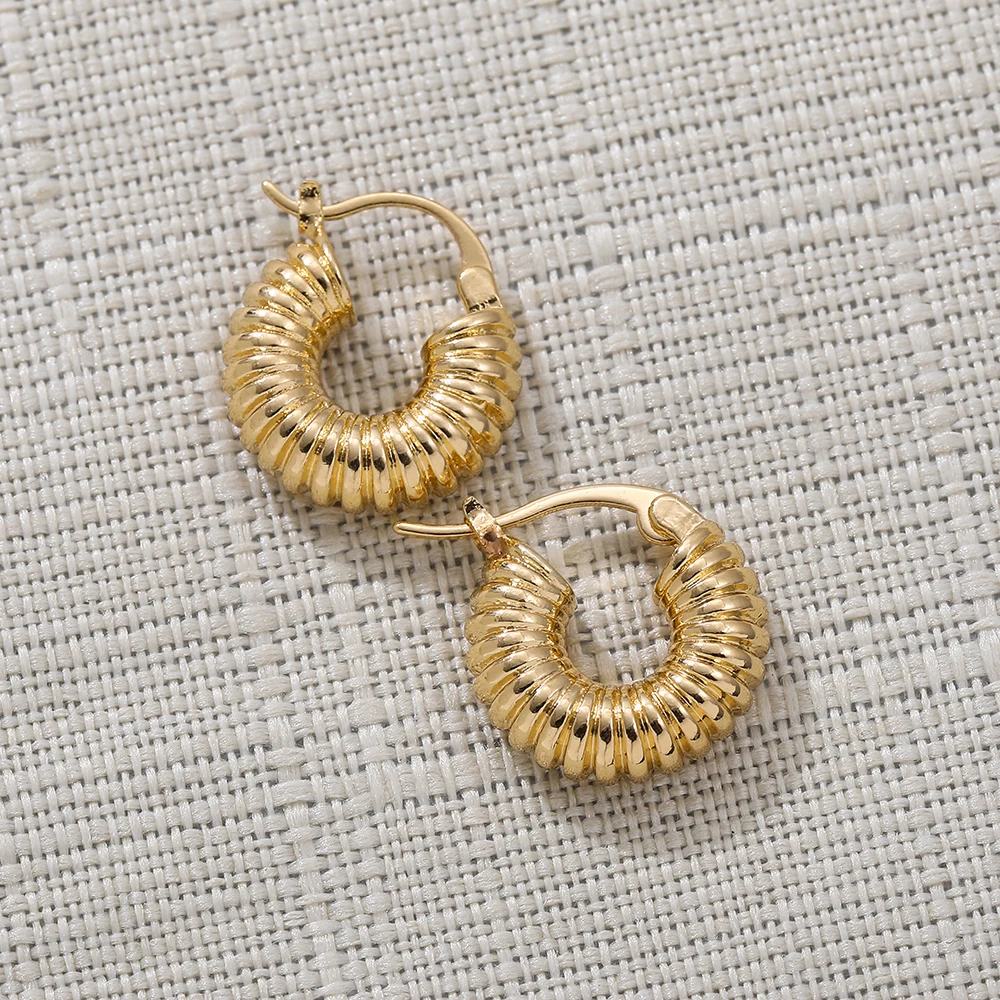 Minimalist 18K Gold Plated Chunky Hammered Huggies Earrings for Women Geometric Twisted CZ Zirconia Ear Buckles Punk Jewelry