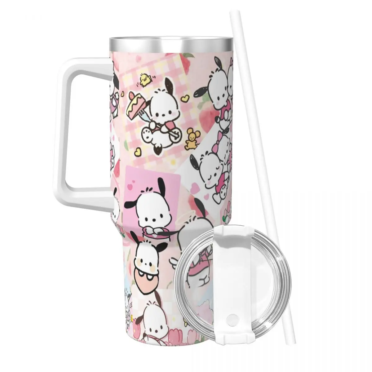 Pochacco Stainless Steel Tumbler Beach Thermal Mug With Straws and Lid 40oz Mugs Cup Cold Drink Water Bottle