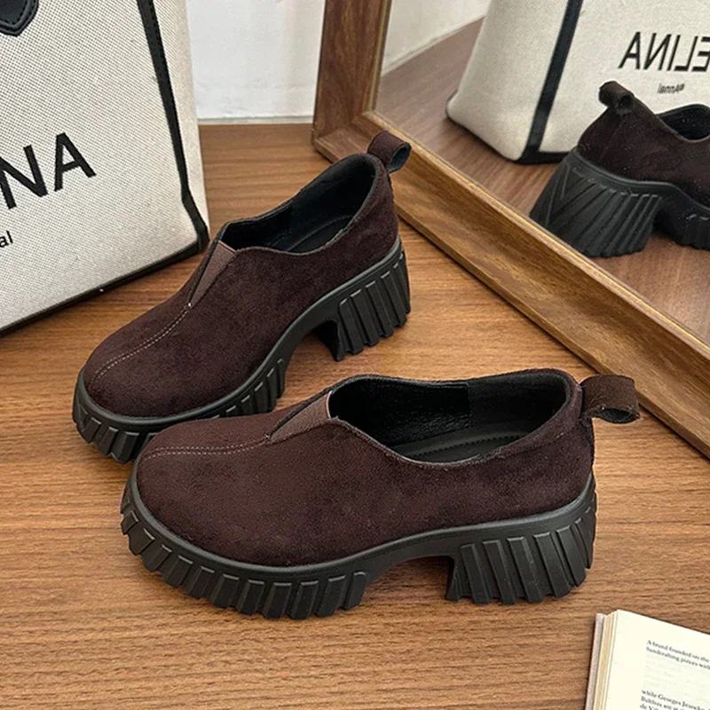 

High Heels Women's Shoes Suede Designer Loafers Shoes 2025 New Autumn Walking Sport Shoes Casual Comfort Pumps Mujer Zapatos