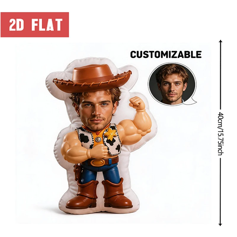 Personalized Photo Cowboy Pillow - Custom Face Picture Cushion with Your Own Photo/Text, Western Sofa Bed Accent Suitable for Ad