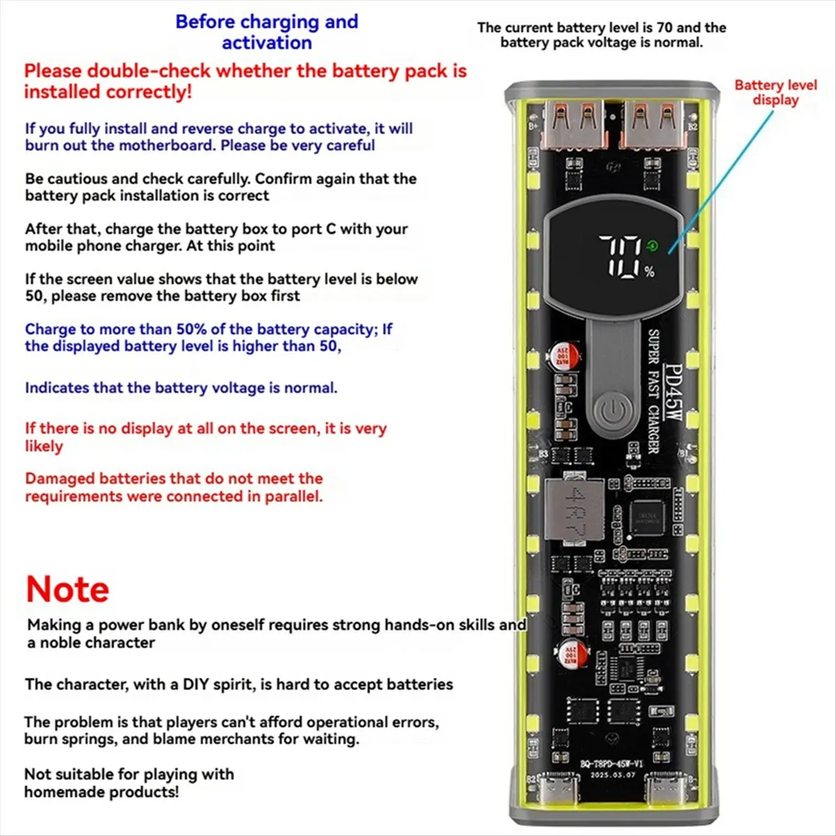 

M85K 8 Slots 18650 DIY Power Bank Case PD 45W Fast Charging DIY Battery Box Cell Holder Shell No Soldering for Laptop Black