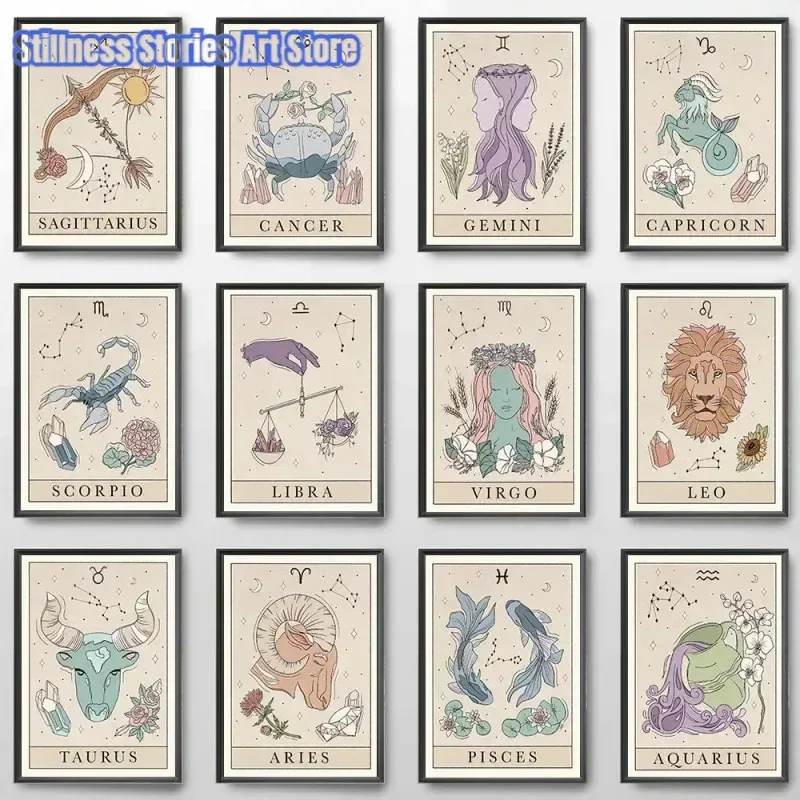 Canvas Painting Configuration Wall Art Poster Leo Fish Taurus Cat Print Nordic Children Bedroom Home Decoration Picture.