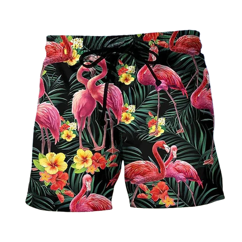 

Шорты с 3D принтом фламинго, мужские брюки, праздничные гавайские пляжные шорты, винтажные плавки с рисунком листьев, спортивные короткие брюки