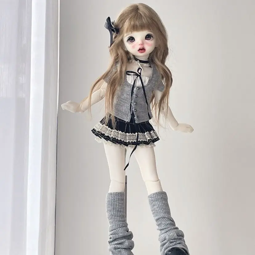 1/4 Bjd Doll Clothing Kawaii Grey Set Top+Skirt+Socks 3-Piece Set Girl Dress Up Game Toy House Bjd Doll Accessories No Doll