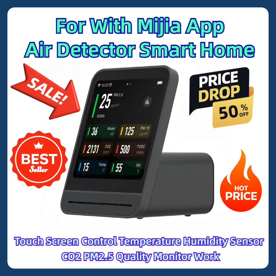 For With Mijia App Air Detector Smart Home Touch Screen Control Temperature Humidity Sensor CO2 PM2.5 Quality Monitor Work