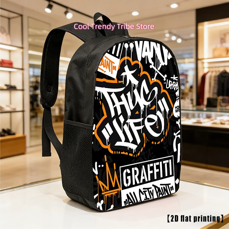 A Unisex Backpack Featuring Hip-Hop Graffiti, Designed to Be Lightweight And Spacious, with Adjustable Shoulder Straps And Side
