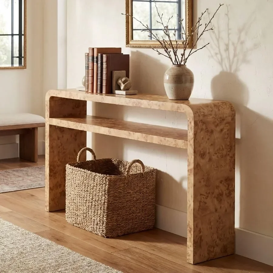 Burl Wood Style Console Table for Entryway, Sofa Table Behind Couch