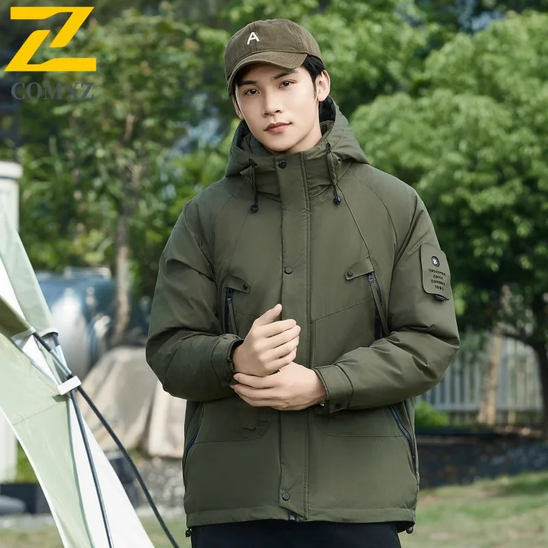 

COMXZ New Men Down Jacket Classic Hooded Outdoor Camping Thickened Warm Coat Solid Color Daily Style Lightweight Winter Coats