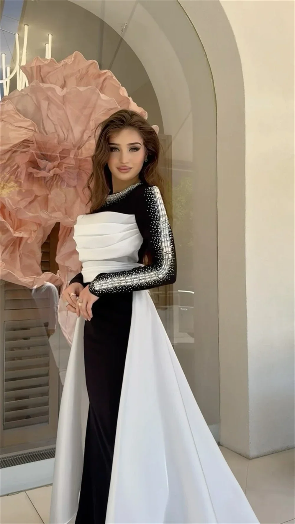 Vestido de fiesta personalizado, vestido de noche Formal, columna de cuello alto, faldas hasta el suelo, vestidos de ocasión a medida de tul, Arabia Saudita