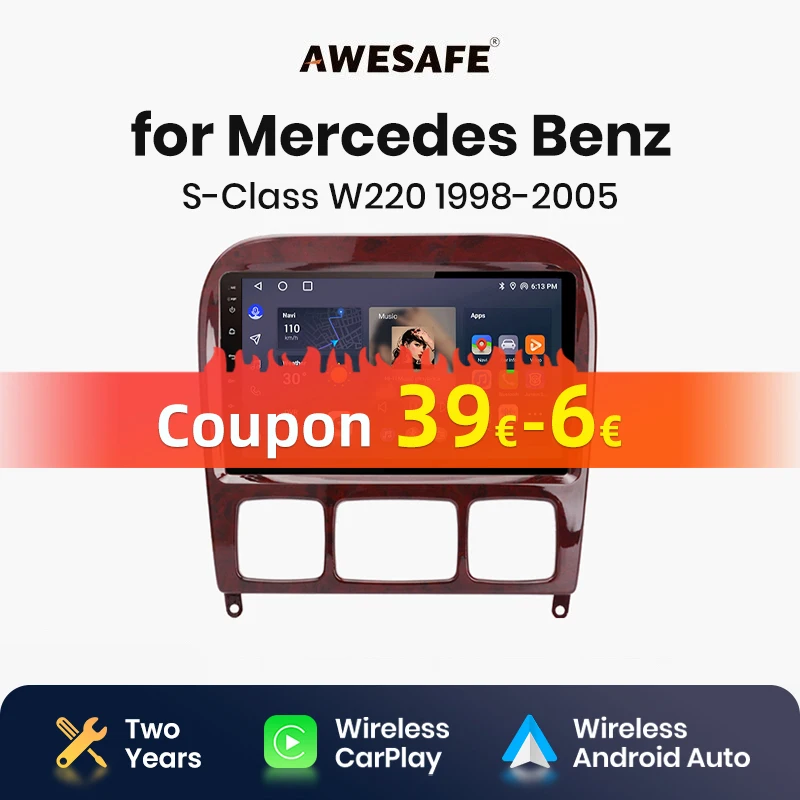 AWESAFE  Wireless CarPlay Android Auto Radio for Mercedes Benz S-Class W220 1998 1999 2000 2001-2005  GPS 2din autoradio