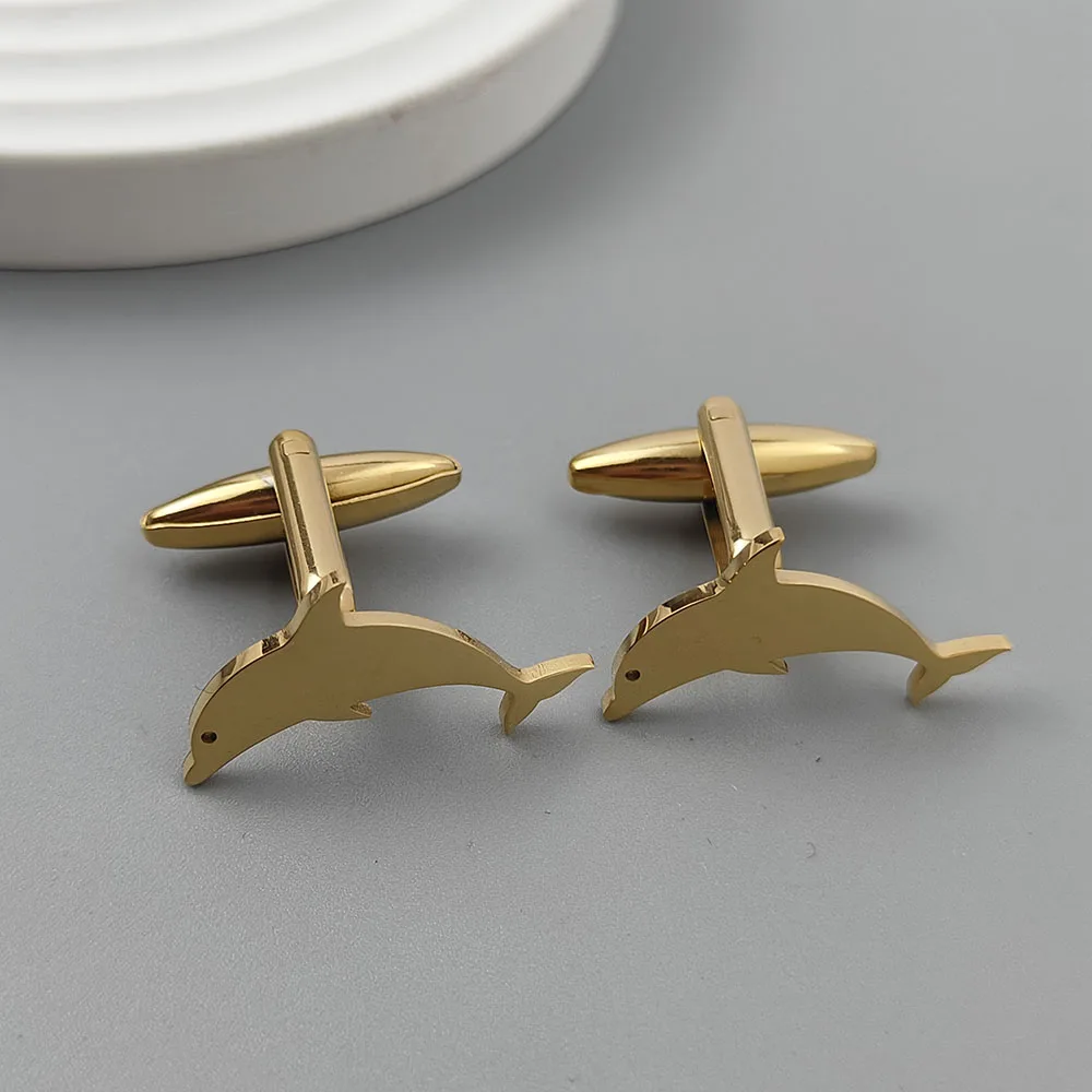 Punk style cute dolphin stainless steel 18K gold-plated cufflinks, silver French shirt buttons, suit wedding accessories