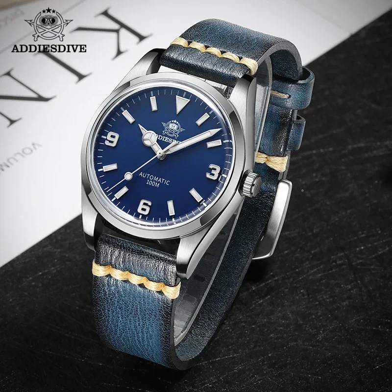 

ADDIESDIVE Men's Automatic Mechanical Watches 10Bar Waterproof Steel Bubble Mirror Pot Cover Glass Wristwatch Relojes Mecánicos