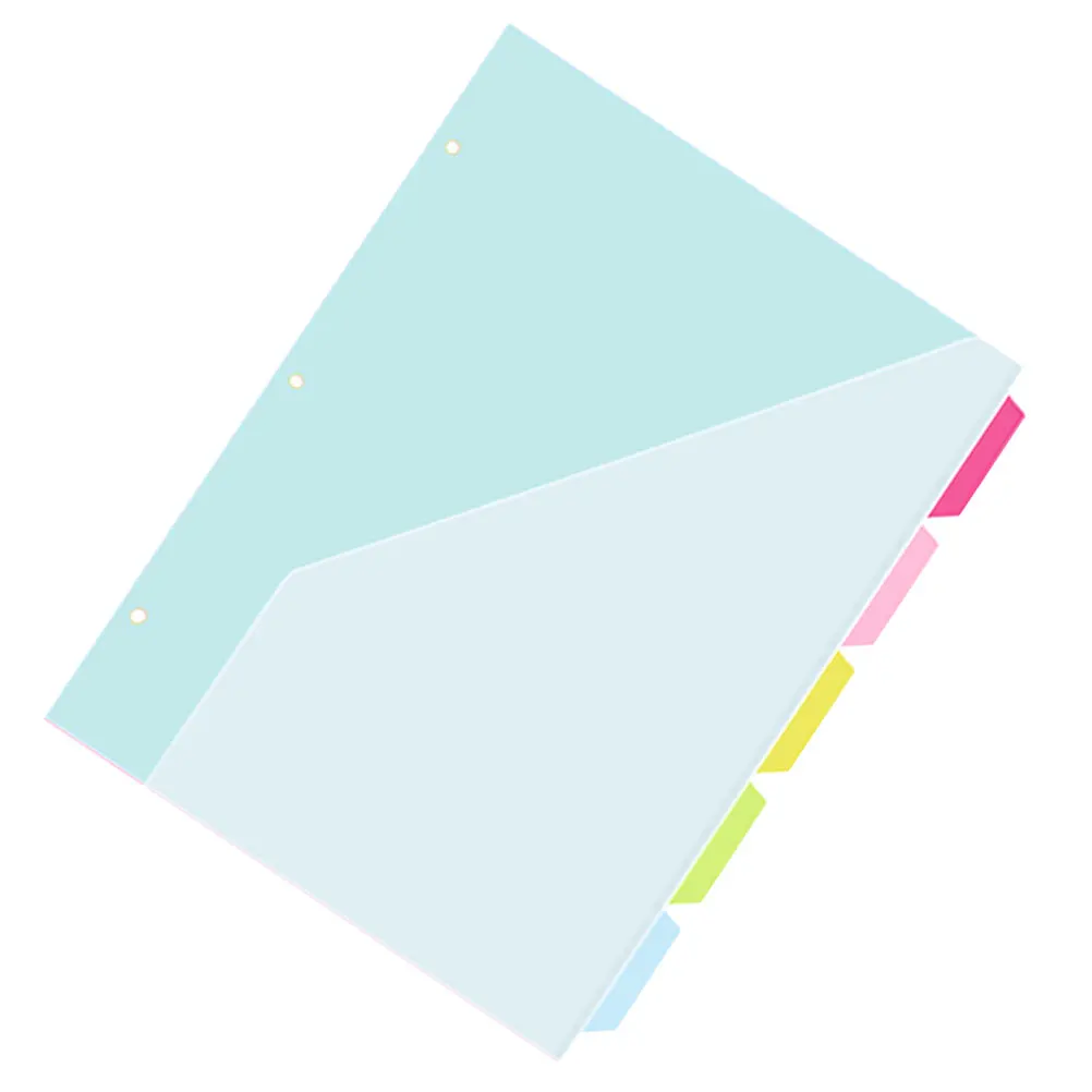 

5pcs Plastic Binder Tabs Clear A4 Size Folder With Pockets Three-Hole Index Pages Binder Dividers With Tabs Pockets Pastel