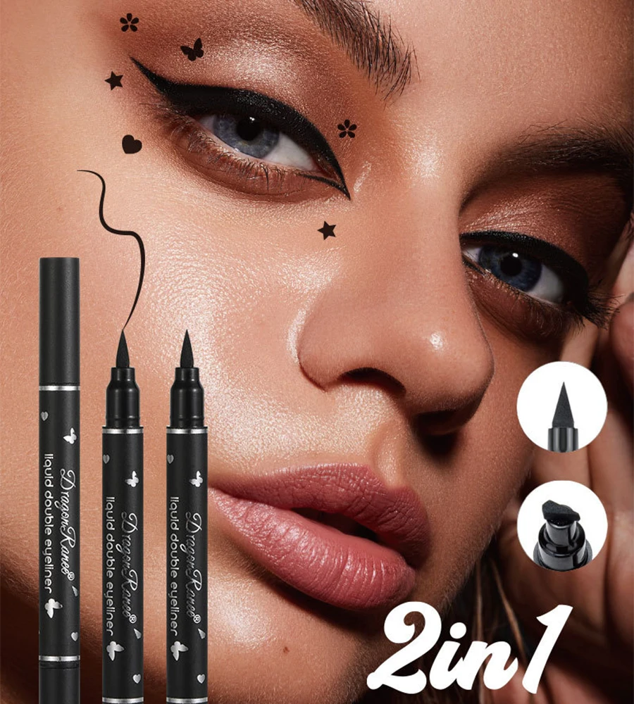 2 IN 1 バタフライシールアイライナーペンスタームーンスタンプ長持ち防水黒液体アイライナーペンシルアイメイクアップ化粧品