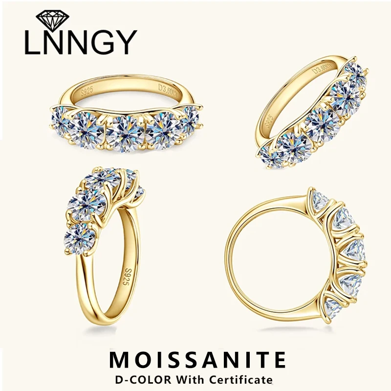 

Lnngy Certified 3.5CTTW.Moissanite Wedding Ring Anillo Plata 925 Sterling Silver Five Stone Ring For Women Sparkling Jewelry