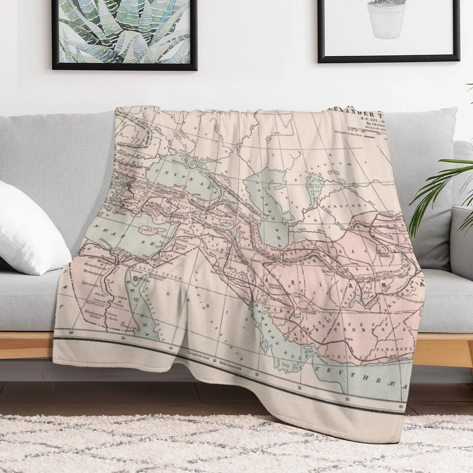Alexander The Great Empire Vintage Map (1901) Throw Blanket Fade Resistant Durable Throw Blanket