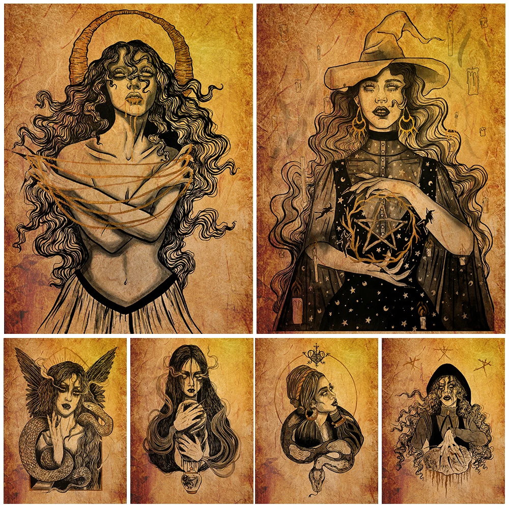 Five Pointed Star Magic Witch And Witchcraft Divination Art Poster And Prints Home Decoration Wicca Wall Art Canvas Painting