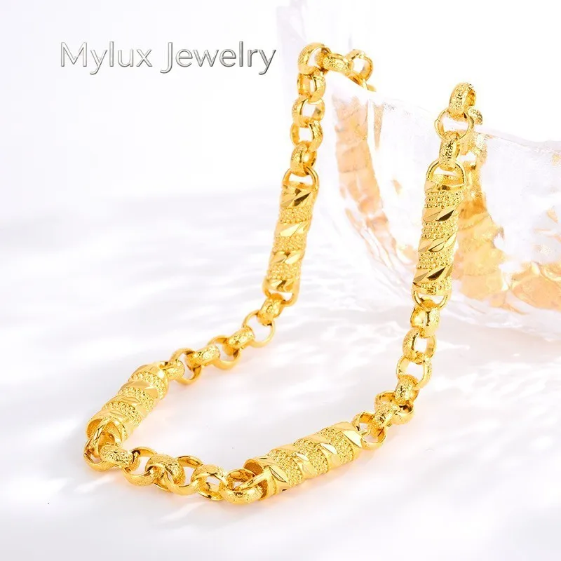 

Mylux Jewelry Premium AU999 Gold Clavicle Olive Round Bead Hollow Necklace 24K Real Gold Frosted Men's Necklace Big Boss Gold Ch