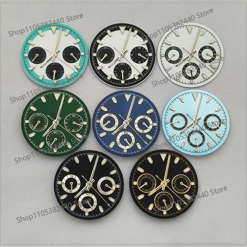 Suitable for 29.5mm Enamel Dial & Green Lume Hands Set, Sunburst Pattern for Japanese VK63 Quartz Watch Mod Parts
