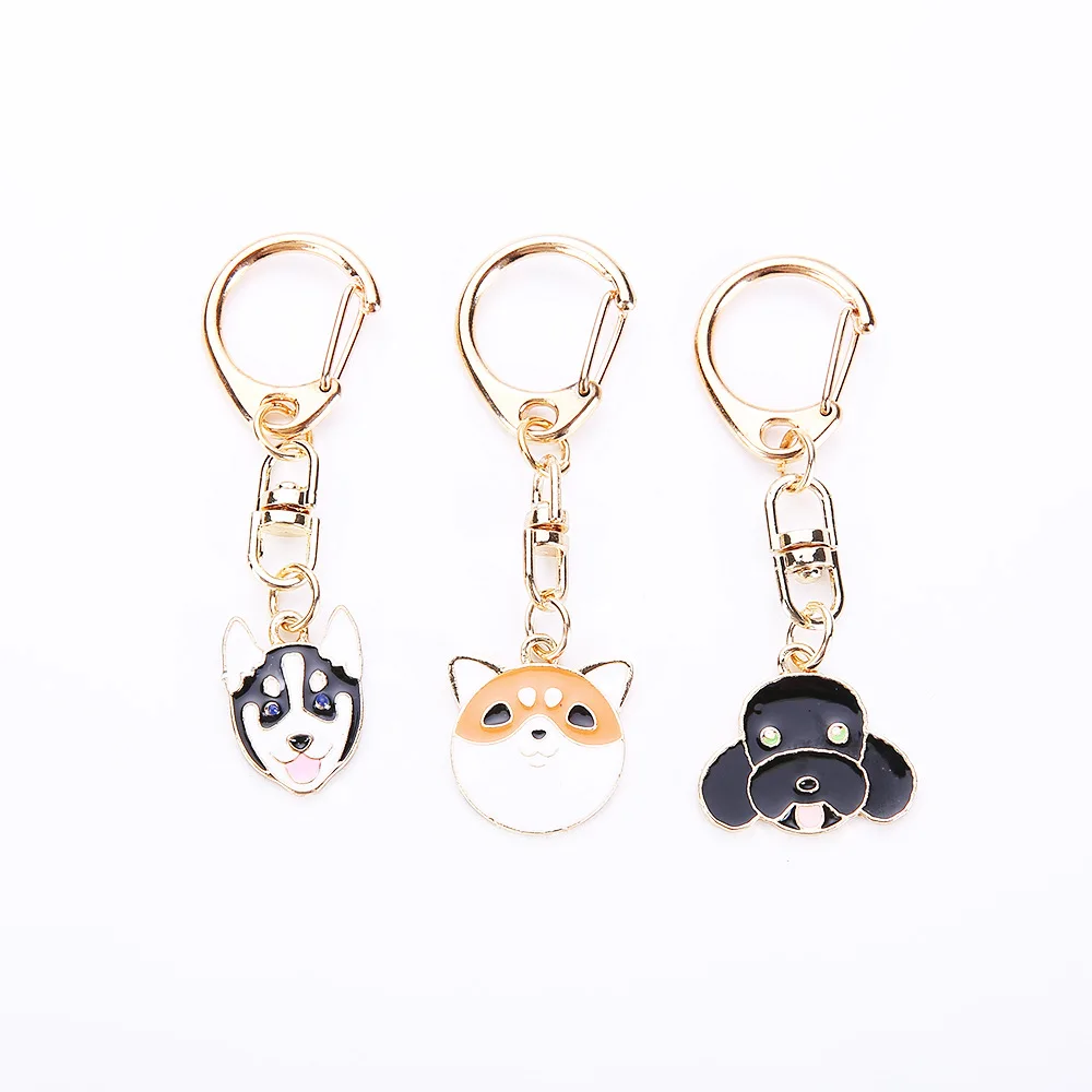 Baking Varnish Pet Dog Key Chain Cartoon Siberian Husky Chai Gou Poodle Keyring Bag Car Keys Pendant Accessories