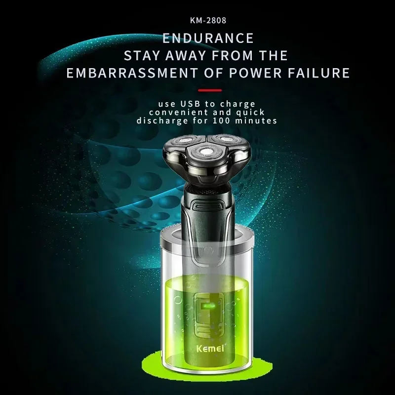 Kemei เครื่องโกนหนวดไฟฟ้าของผู้ชาย, เครื่องโกนหนวด USB ชาร์จไฟได้3 in 1อเนกประสงค์เคราจมูกหูผมเครื่องเล็มกันน้ำ