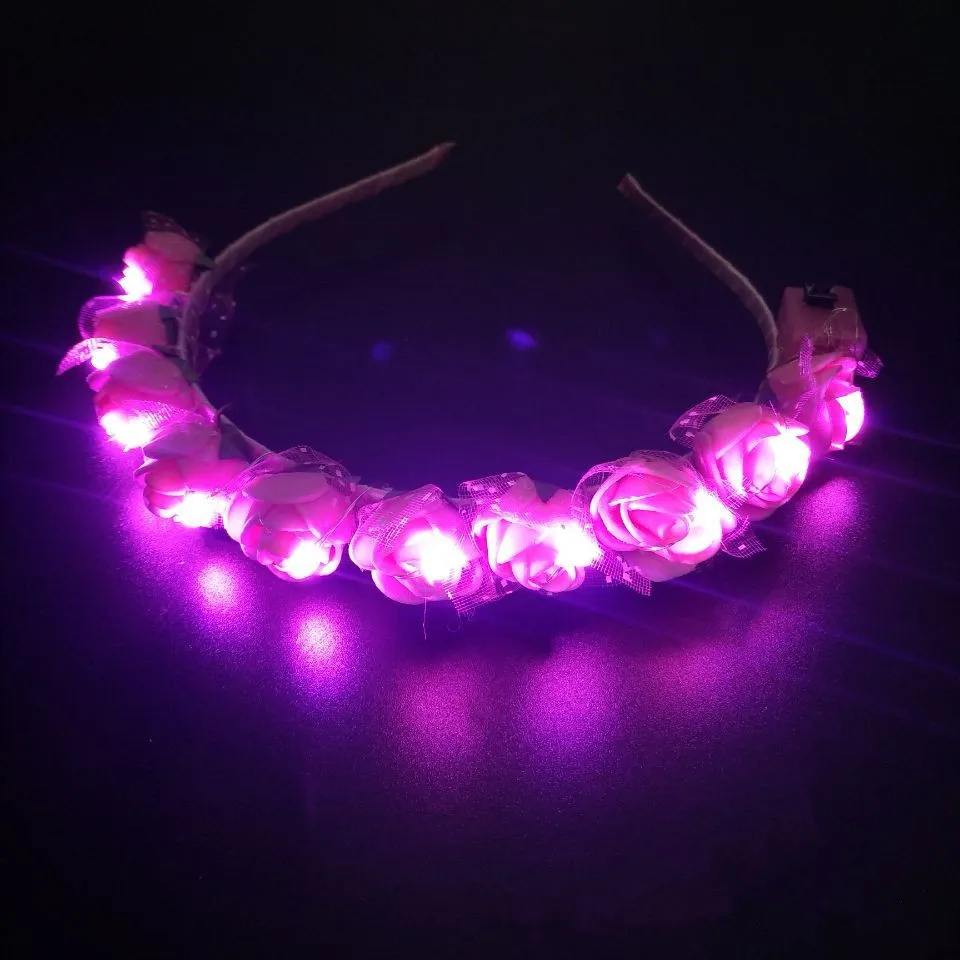 Luminous Rose Flower Headband LED Light up Wreath for Women Girl Bridal Wedding Party Hairband Christmas Valentine\'s Day Gifts