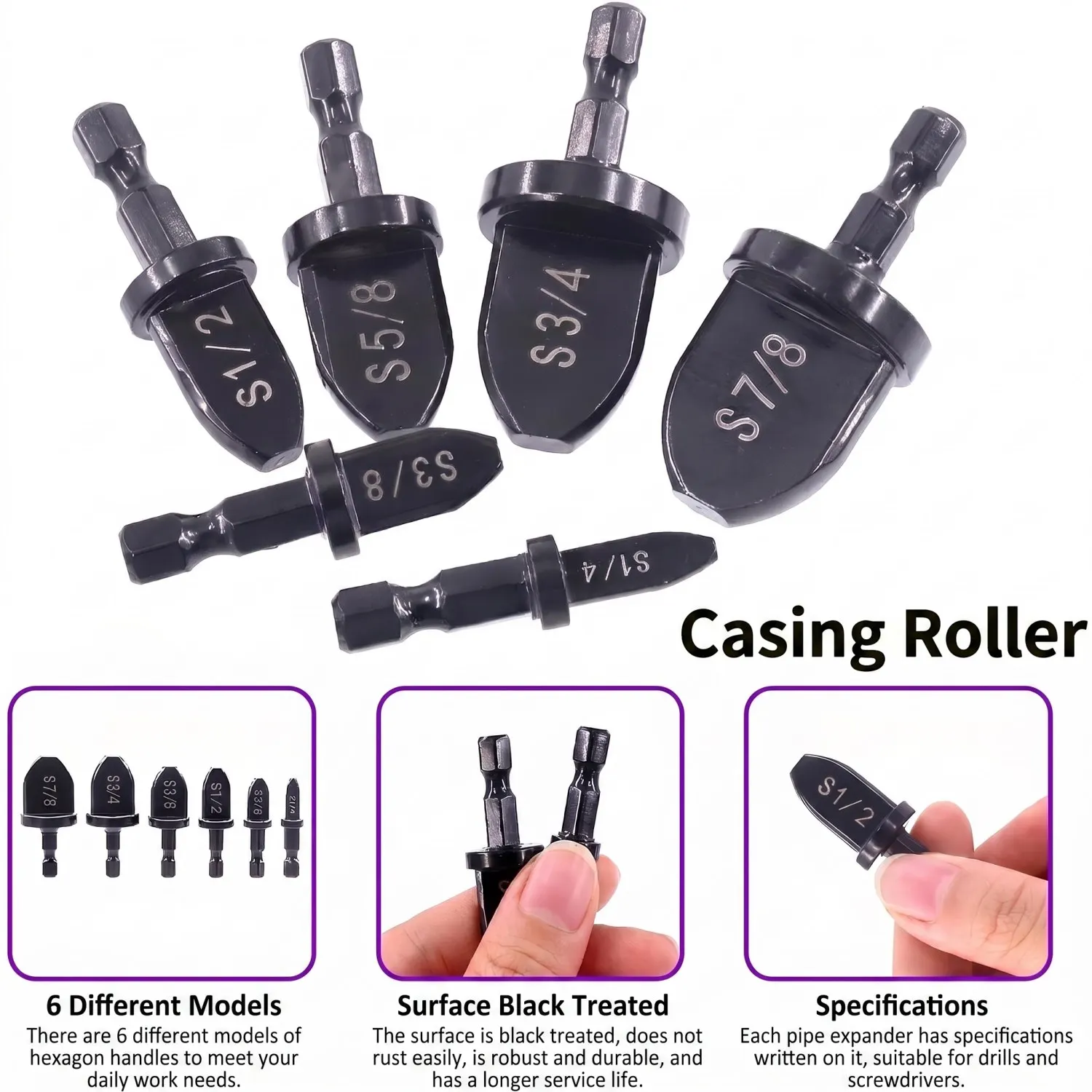 7-teiliges Kupferrohr-Verlängerungswerkzeug-Set mit 1/4 Zoll, 3/8 Zoll, 1/2 Zoll, 5/8 Zoll, 3/4 Zoll, 7/8 Zoll Bohrer- und Ausdehnungsset für Kupferrohre – Detail 3