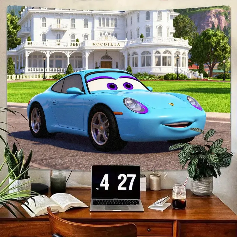 

1PC Disney Pixar Cars Sally Carrera Blue Car Tapestry Modern Polyester Wall Art Cute Girl's Room Decor Gift for Movie Fans