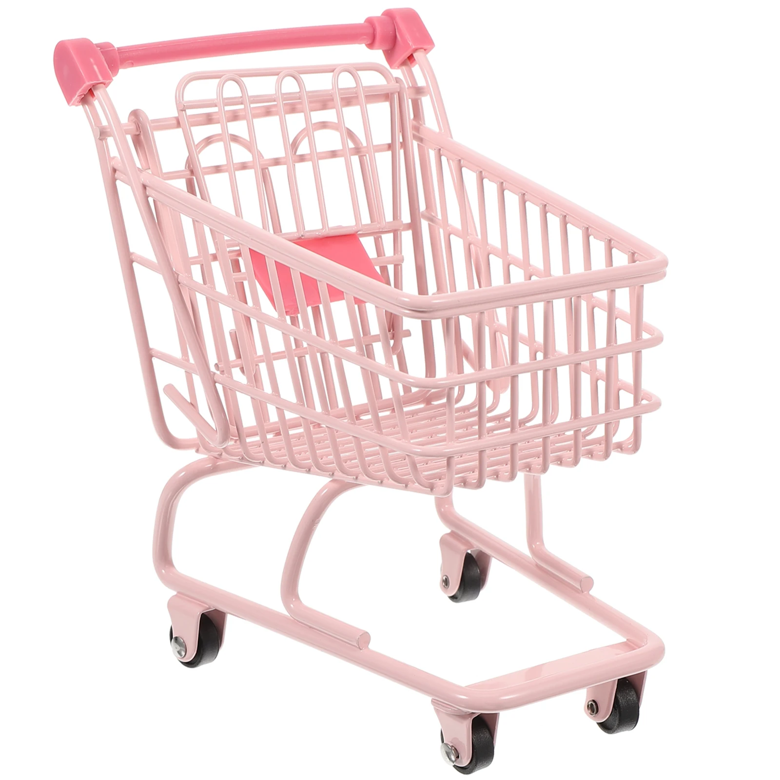 

1pc Pink Shopping Basket Mini Cart Iron Toy Trolley Portable Photo Prop Small Size Lightweight Household Ornaments