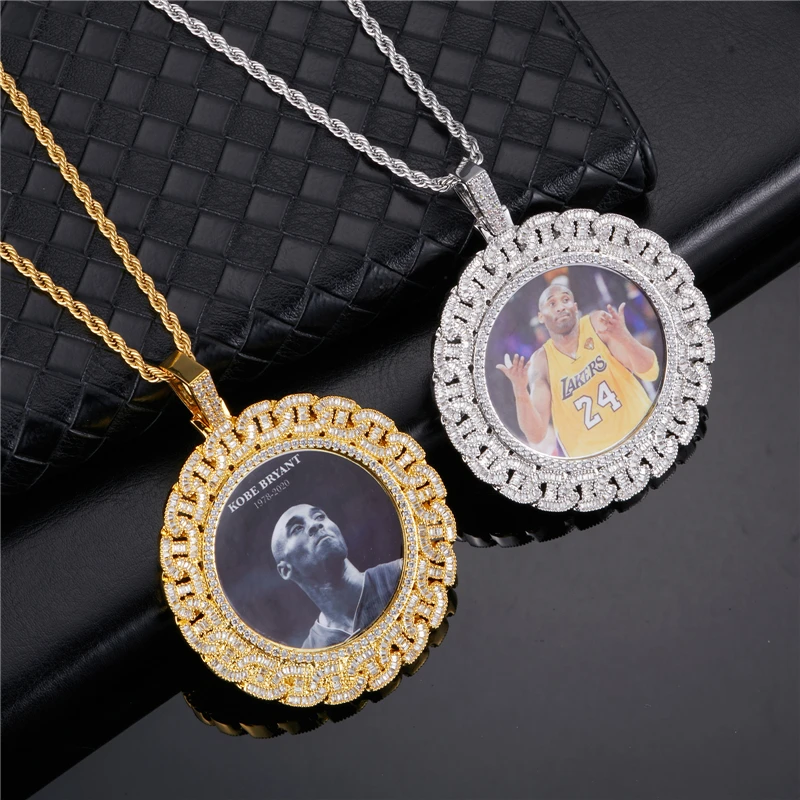 D&Z New Baguette Circle Pendant Necklace Custom Memory Medallions Pendant For Men Women Jewelry Personalized Cubic Zircon Chains