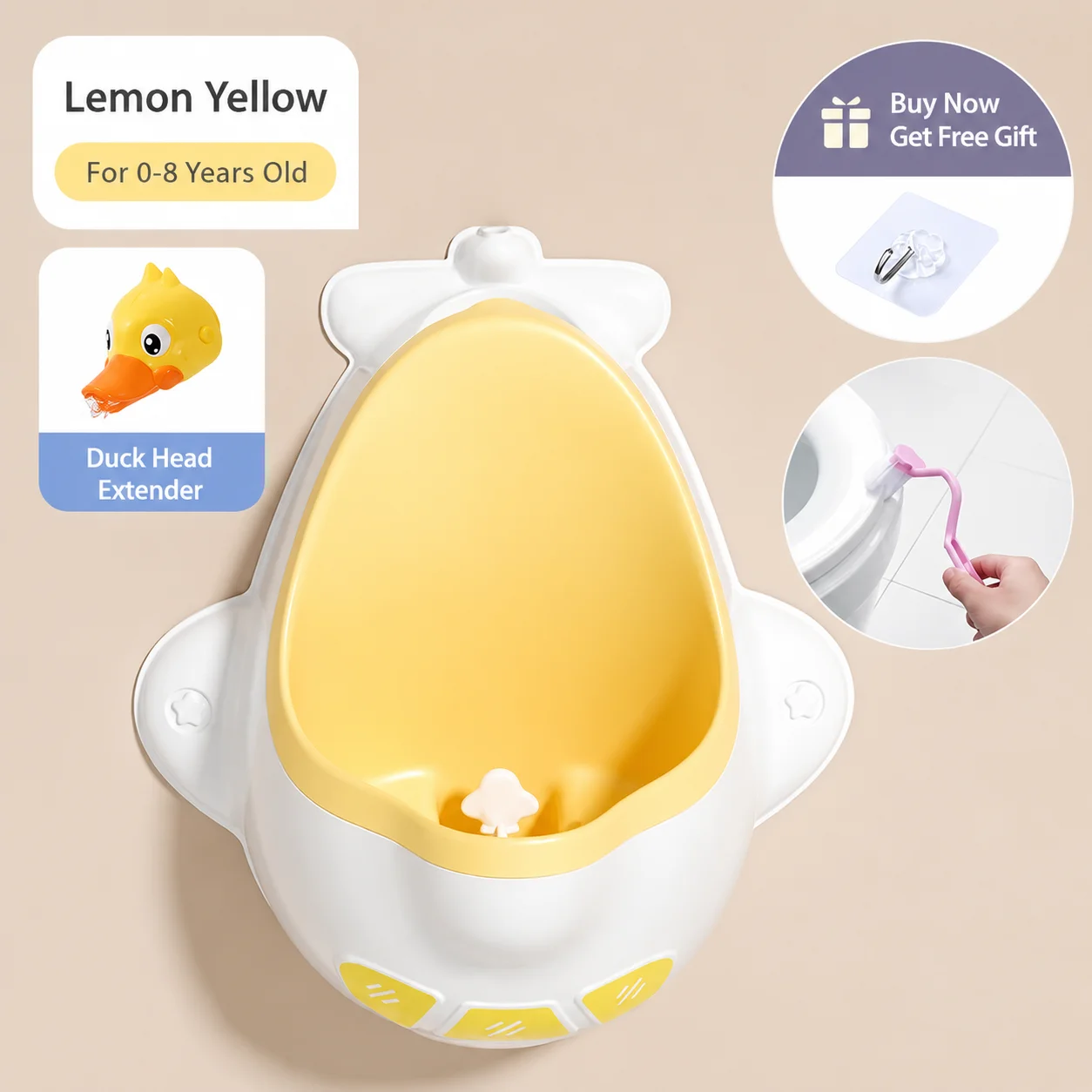 Wall Mount Kids Airplane Urinal Toddler Potty Training Yellow Duck Faucet Extender Hook Brush For Boys 0-8Y Bathroom Toilet