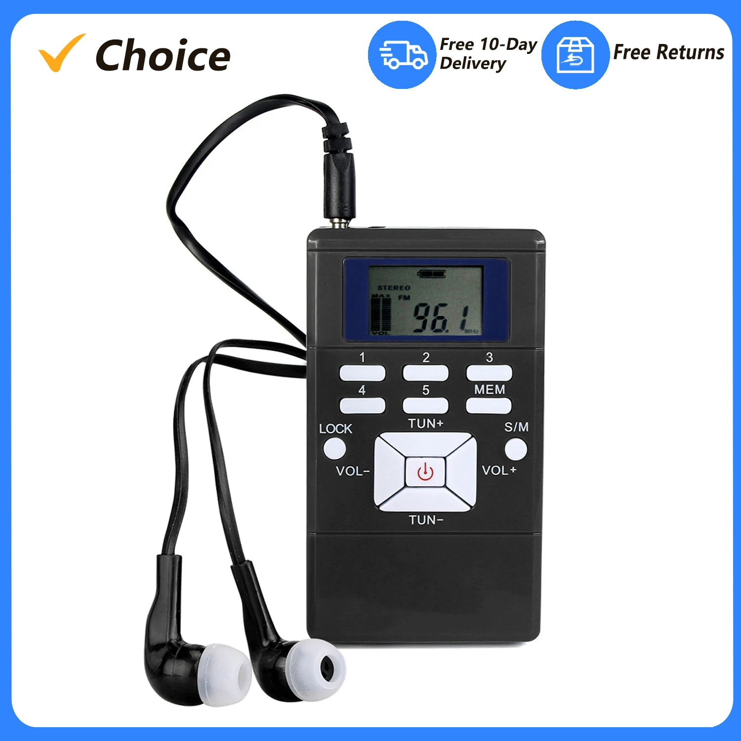 Mini Portable DSP Stereo FM Radio Digital Clock Receiver for Meeting Simultaneous Interpretation Clip-on with Earphone Lanyard