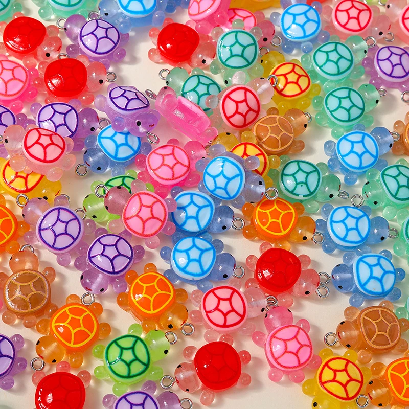 Leslie 10pcs 16x25mm Cartoon Resin Turtle Cute Little Tortoise Charms for Necklace Keychain Pendants DIY Jewelry Accessories