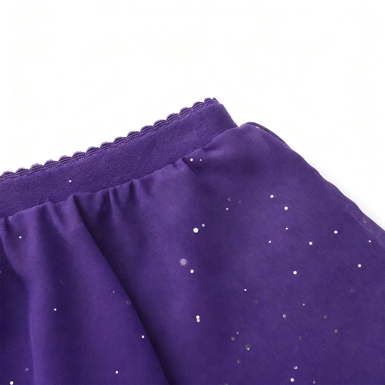 Kids Girls Gymnastic Jazz Dance Costume High-Low Hem Shiny Sequin Chiffon Skirt Ballet Dance Stage Performance Competition Dress