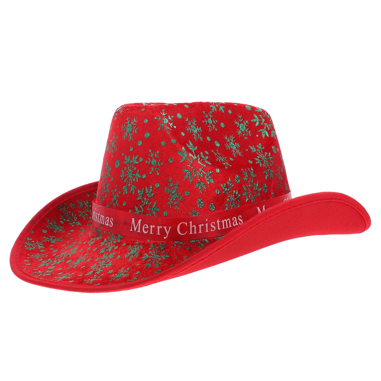 

Christmas Santa Decor Red Print Hat for Women Men Holiday Party Cowgirl Santa Hat Xmas Gathering Accessories Festive