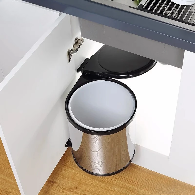 Premium Stainless Steel Hidden Pull-Out Cabinet Trash Bin Waterproof Built-In Under Sink Kitchen Waste Storage Organizer