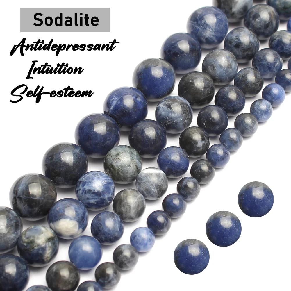 Natural Dumortierite Healing Beads Blue Sodalite Jasper Round Energy Stone Beads for Jewelry Making DIY Bracelet Necklace 15inch