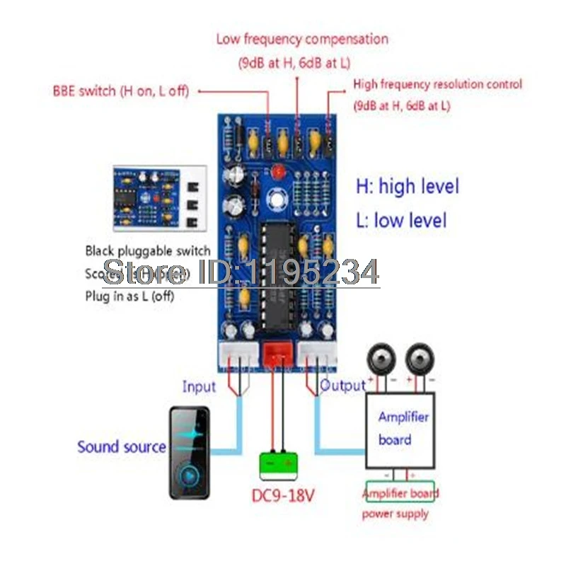 1pcs XH-A904 BBE2150 Sound Effect Pre-board Tuning Board Subwoofer Amplifier Board DC 9-18V