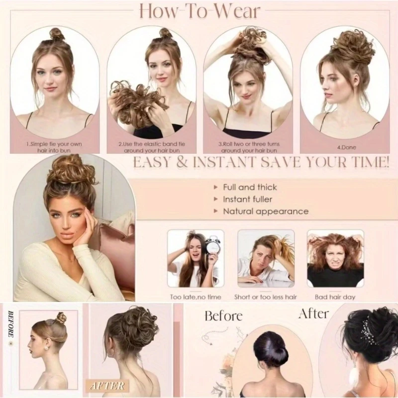100% شعر بشري مجعد فوضوي كعكة أوبدو للنساء شعر مرن ناعم Chignon متعدد الاستخدامات كعكة شعر سهلة تصفيفة الشعر