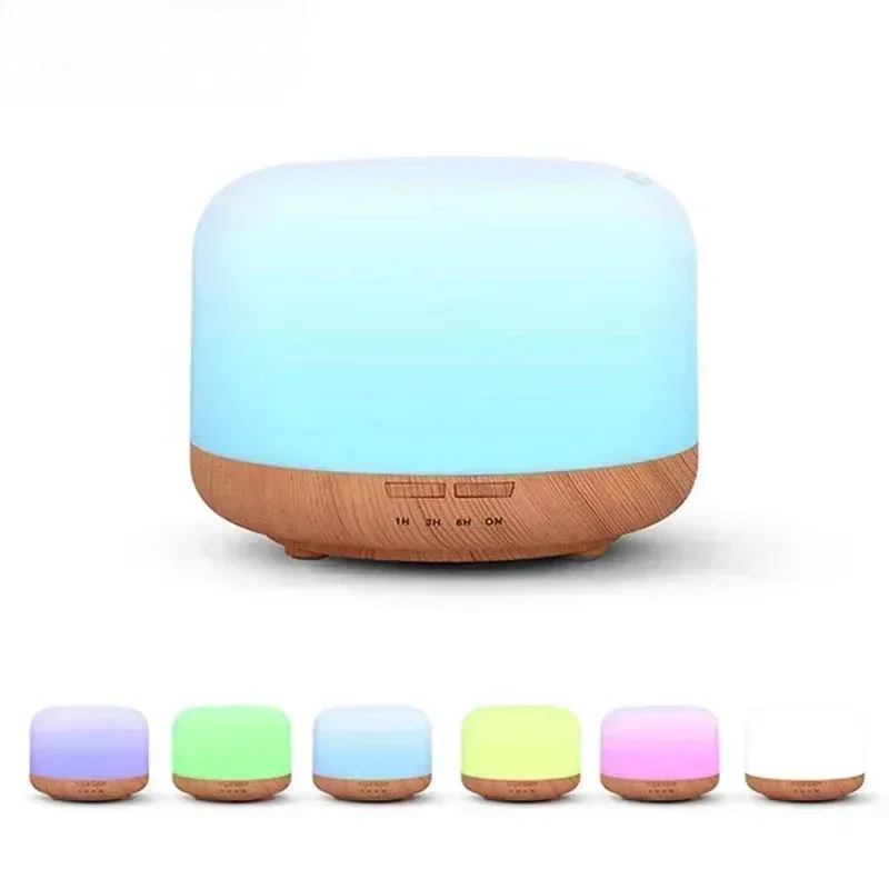 500ML Mini USB Air Humidifier Essential Oil Aroma Diffuser Wood Grain Design with Colorful LED Lights for Home Office