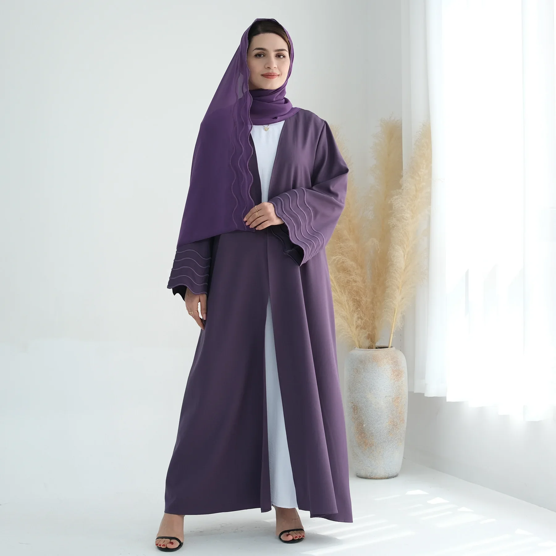 

Open Abaya with Hijab Scarf Set Embroidery Arabic Kimono Muslim Party Dress Abayas for Women Dubai Elegant Turkey Islamic Kaftan