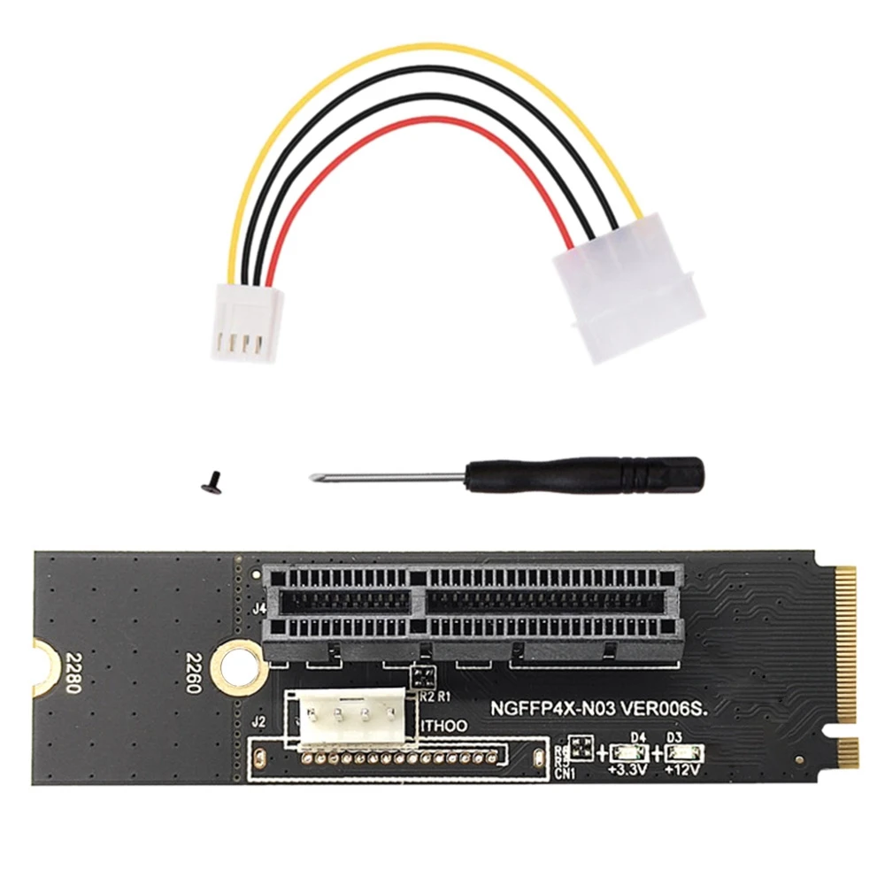 NGFF M2 to PCI-E 4X X1 Slot Riser Card M2 Key M to PCI Express X4 Adapter with LED Indicator for Miner Mining_N22R